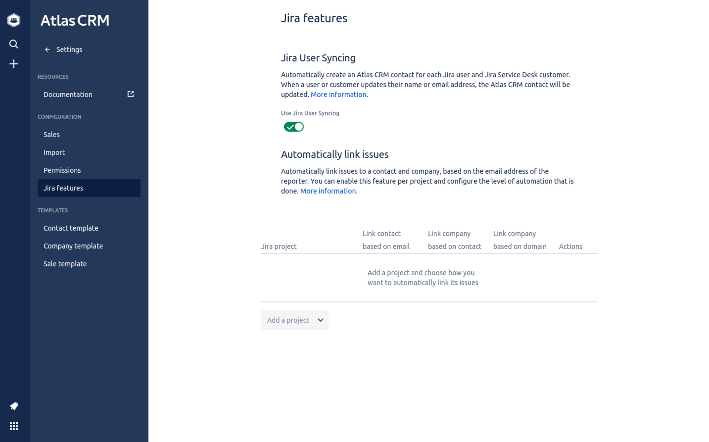 Jira user syncing in Atlas CRM