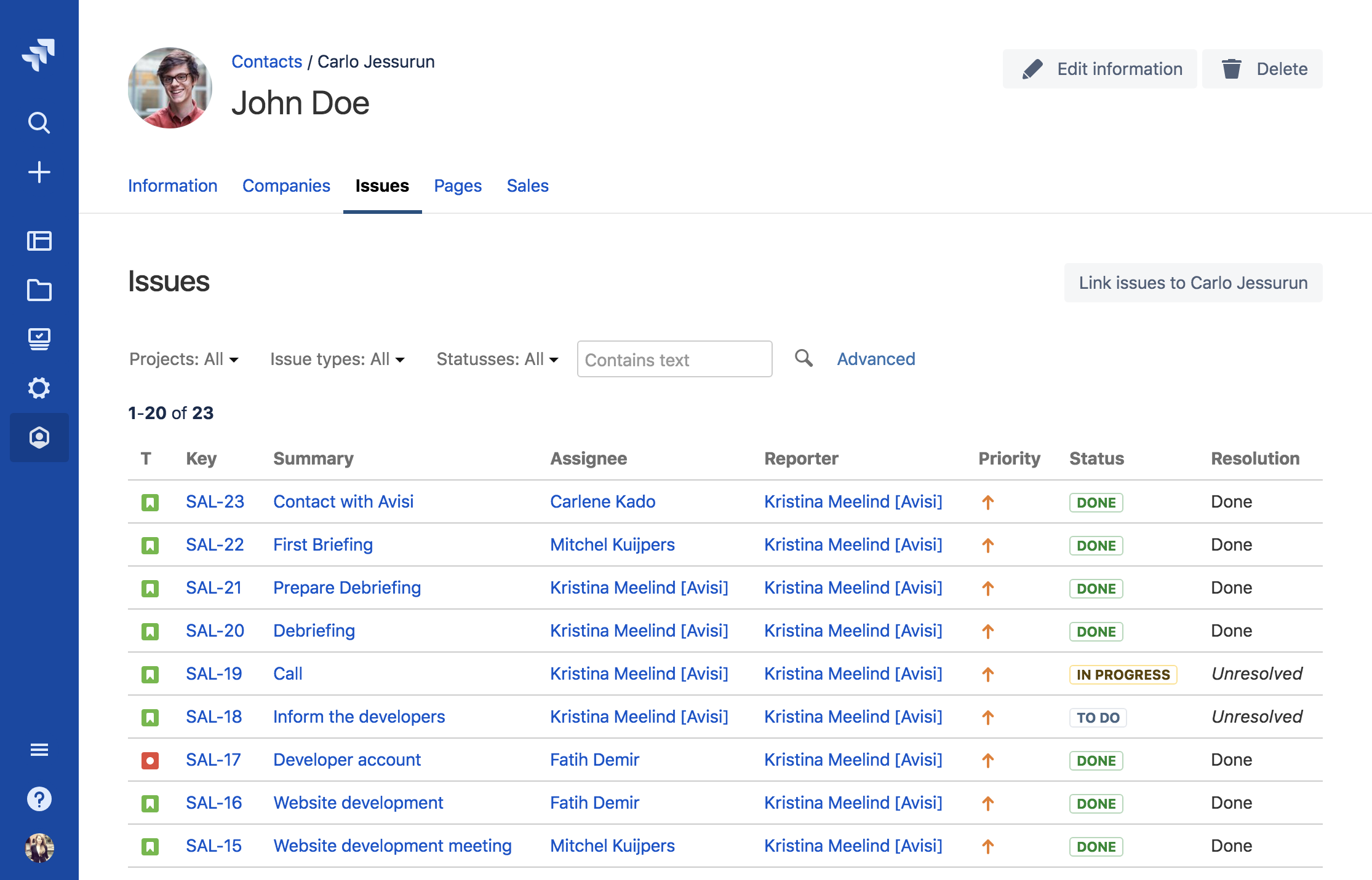 link customers to jira issues and access all customer related issues