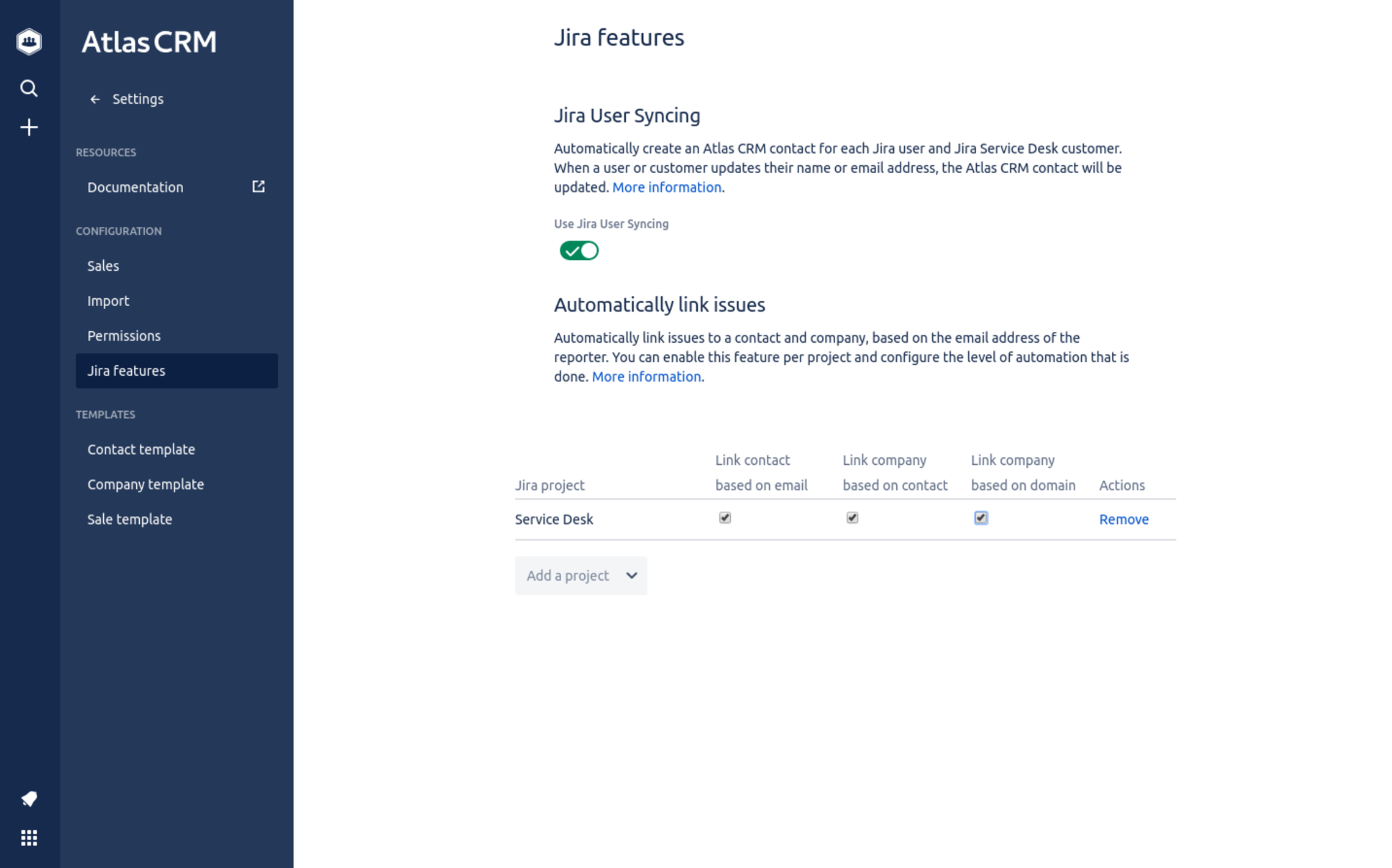 Automatically link issues in Atlas CRM
