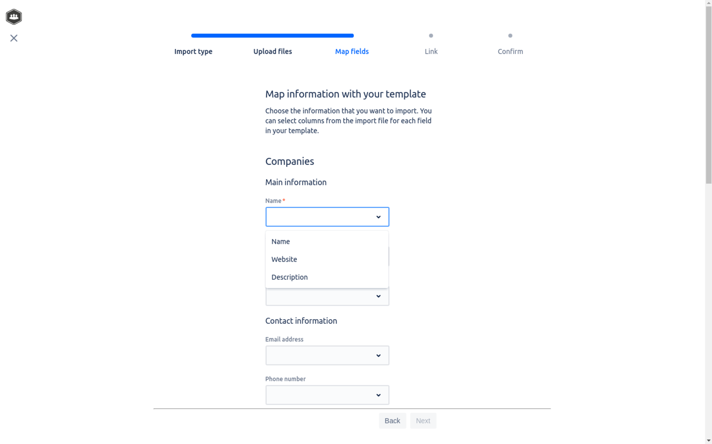 Match fields with templates in Atlas CRM