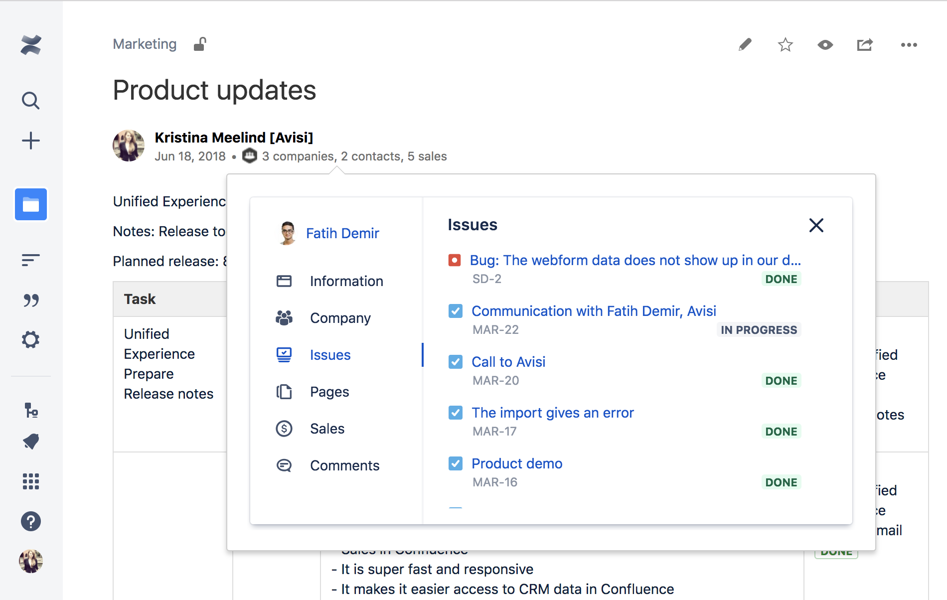 See all your CRM data on the COnfluence pages