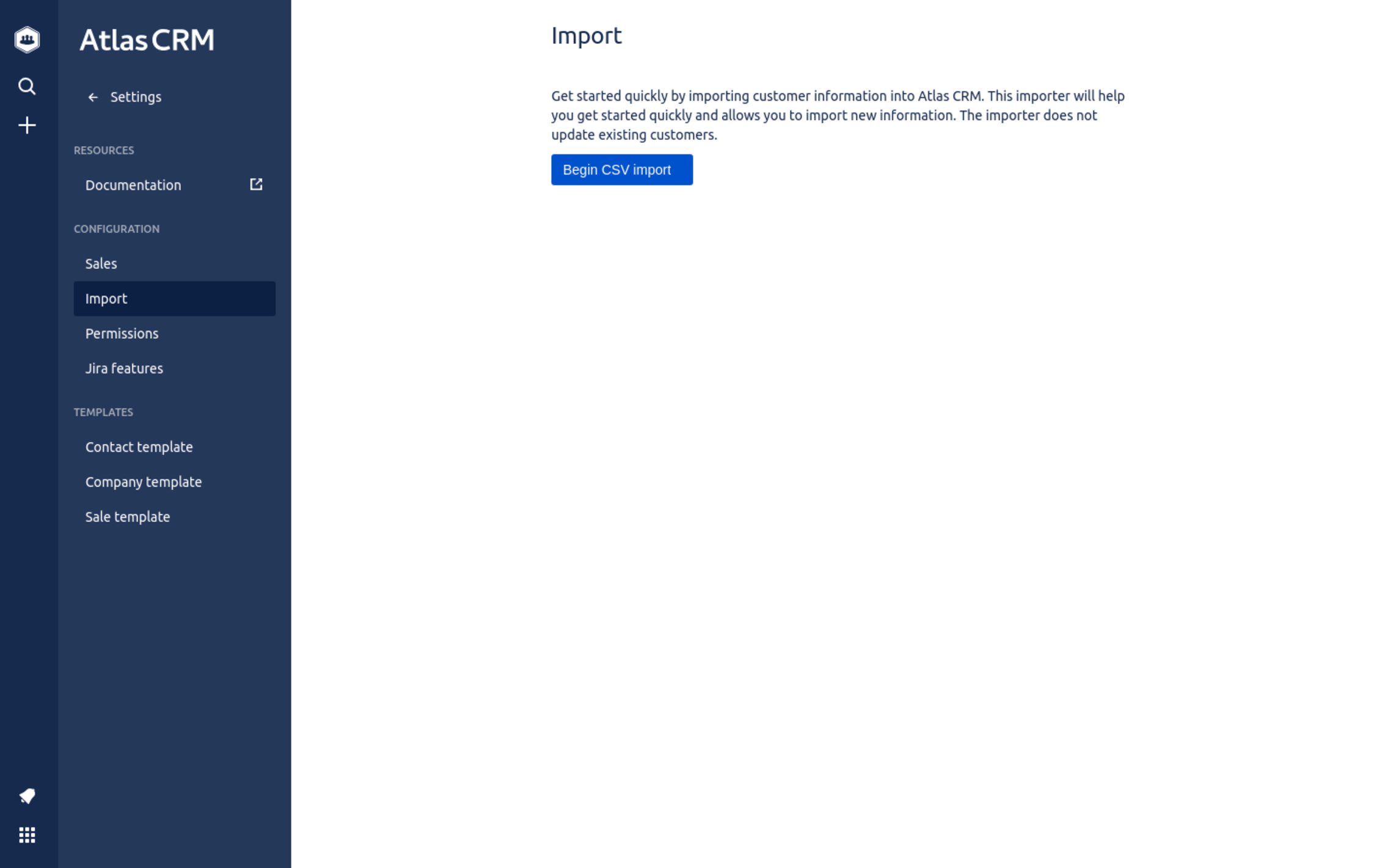 Begin import in Atlas CRM