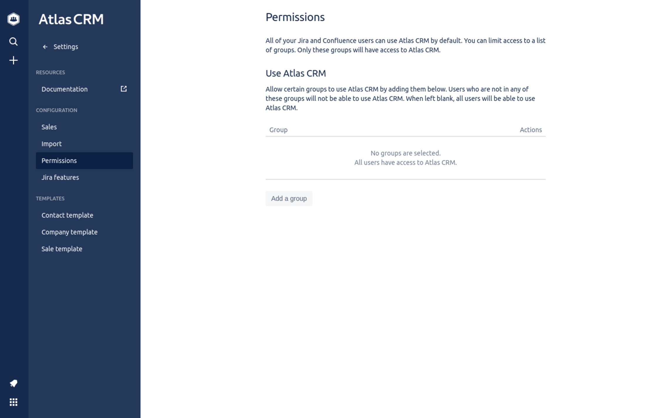 Permissions configuration in Atlas CRM